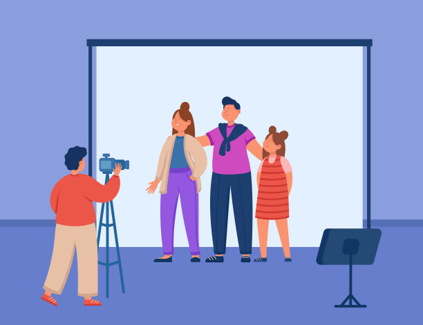 父母和孩子站在一起拍全家福图片下载