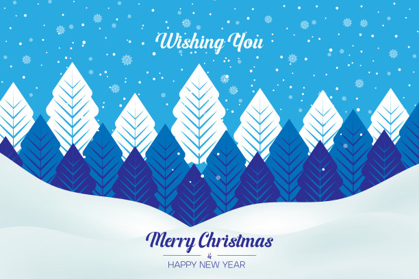 冬天的场景与圣诞树。贺卡的背景图片下载