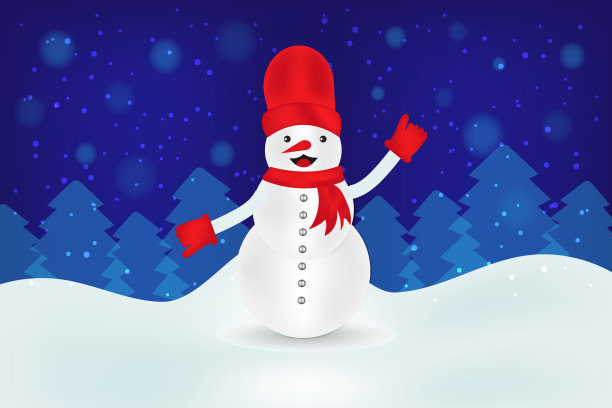 冬天的风景有有趣的雪人，圣诞树和雪图片下载