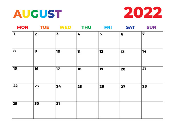 极简主义彩虹月度规划师2022年8月图片下载