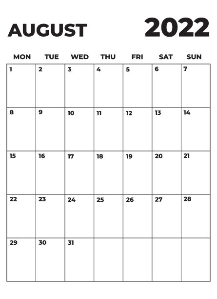 极简主义黑白月度计划者2022年8月图片下载