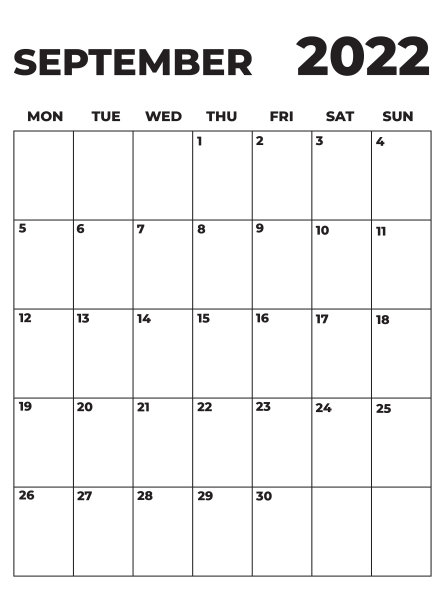 极简主义黑白每月计划2022年9月图片下载