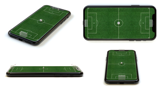 足球场绿色玻璃显示手机。图片下载