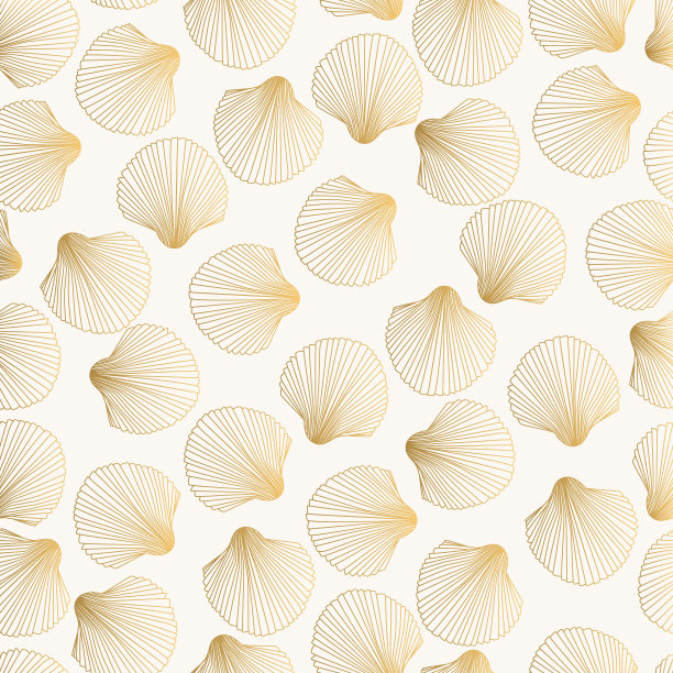 黄金图案与贝壳。矢量花式扇贝设计。图片下载