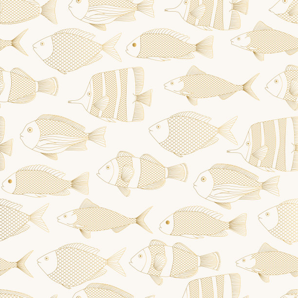 金色的热带鱼图案。向量的插图。图片下载