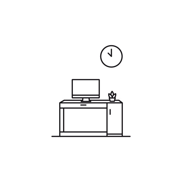 桌面图标，从家里工作的插图。工作场所，家或办公室书桌标志设计向量图片下载