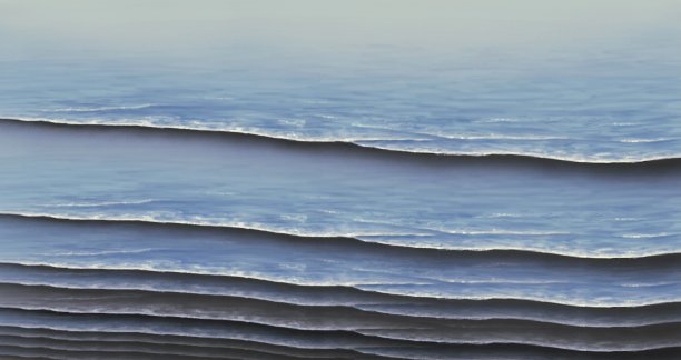 超现实的抽象海洋绘画。神秘的海浪景象。蓝色背景图片下载