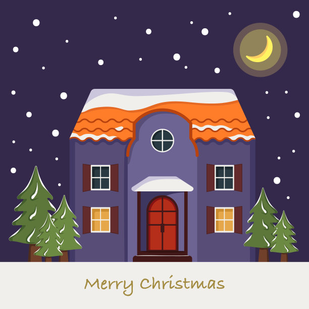 圣诞贺卡上的雪屋图片下载