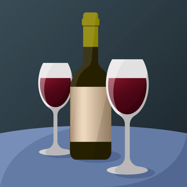 桌子上有两个装有葡萄酒的玻璃杯和一个瓶子图片下载
