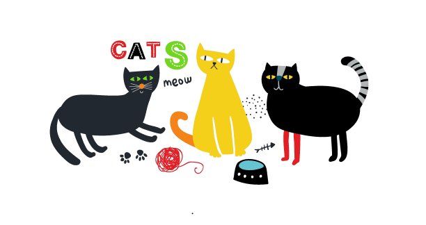 创意与可爱的彩色猫手绘卡通斯堪的纳维亚风格。图片下载