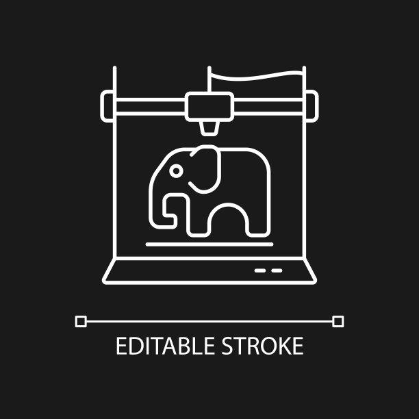 3d打印玩具白色线性图标黑色主题图片下载