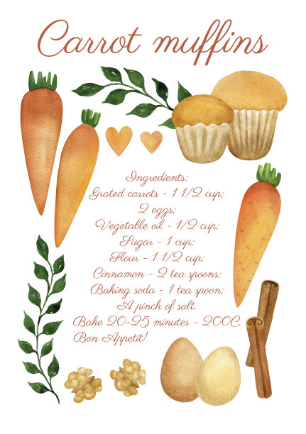 胡萝卜松饼食谱孤立在一个白色的背景图片下载