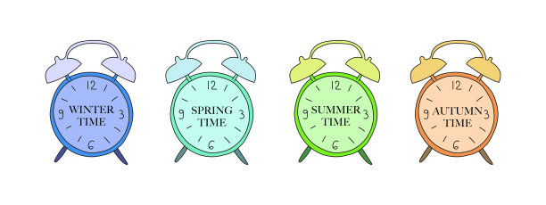矢量插图的彩色闹钟的季节。标志设计理念图片下载
