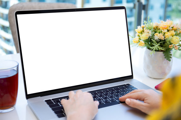 女性的手在笔记本电脑键盘上打字与隔离屏幕图片下载