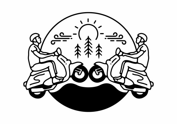 黑白颜色的男子骑机车线条艺术设计图片下载