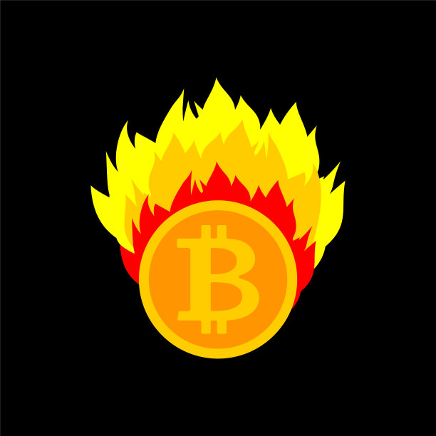 比特币燃烧的硬币。燃烧的令牌。Cryptocurrency着火了。图片下载