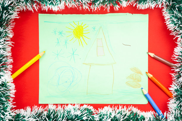 孩子们画的圣诞老人的愿望。图片下载