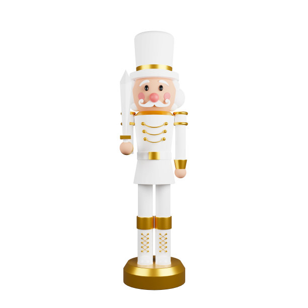 圣诞胡桃夹子玩具士兵传统雕像孤立在白色背景与剪切路径包括。三维渲染图片下载