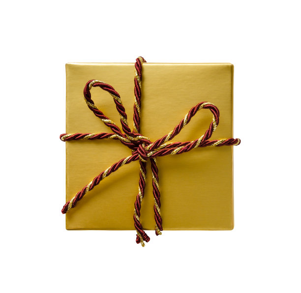 金色礼品盒红色和金色绳弓孤立在白色背景图片下载