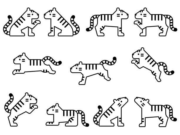 象征性老虎线绘制图标集图片下载