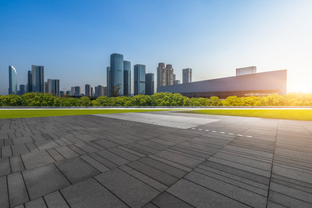 空荡荡的人行道和杭州金融区图片下载