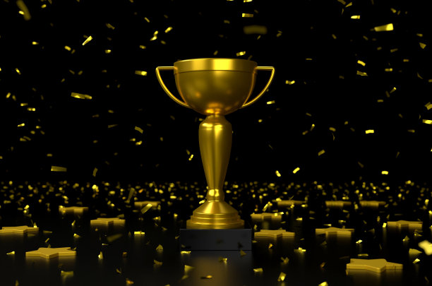 金杯奖和黑色背景上的五彩纸屑图片下载
