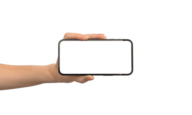 手持智能手机或移动电话水平模型屏幕广告和社会媒体，商业和技术概念，剪辑路径照片图片下载