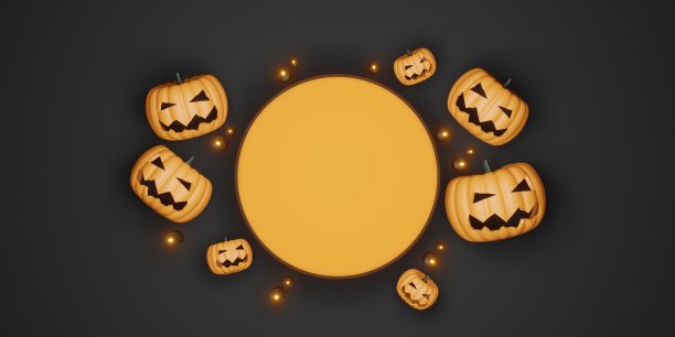 万圣节背景南瓜和蜡烛3D插图图片下载