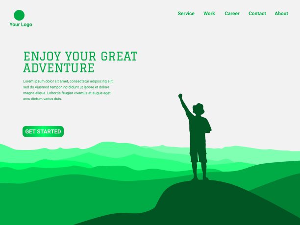网站或应用程序的网站模板。登陆页面的主题是冒险、运动、自然等。图片下载