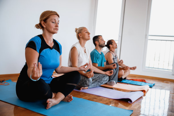 人们在健身俱乐部练瑜伽图片下载