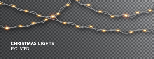 圣诞灯孤立。在透明的背景上发光的花环。闪亮的led灯。图片下载