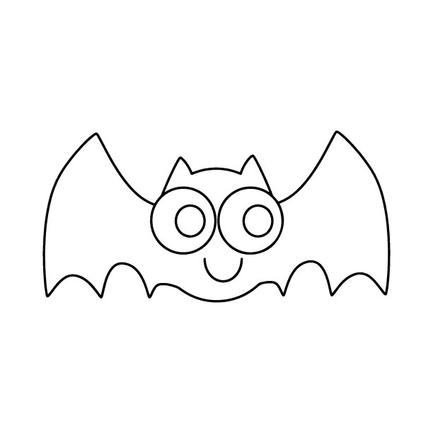 手绘卡通蝙蝠着色页矢量插图图片下载