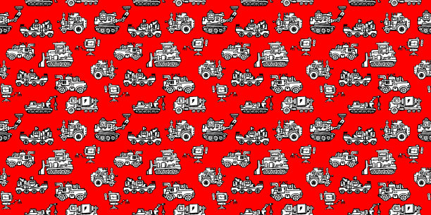 矢量水平无缝模式与不同的手绘复古机器。线条艺术涂鸦风格图案设计的黑白机制图片下载