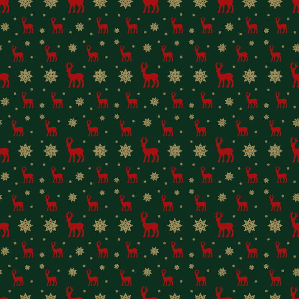 装饰圣诞节雪花和鹿无缝背景图片下载