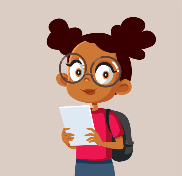 女学生手持电脑平板矢量漫画图片下载