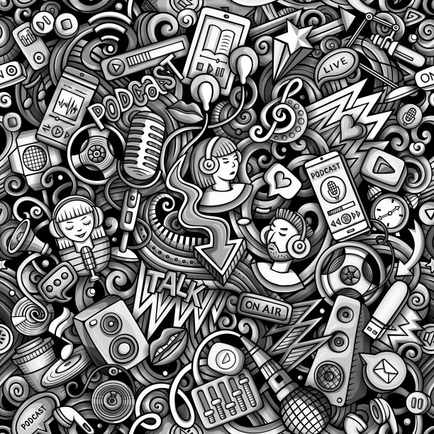 卡通涂鸦音频内容无缝模式。图片下载