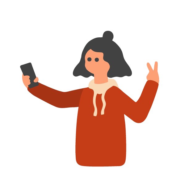 年轻漂亮的女孩用智能手机自拍。矢量插图孤立的白色背景。图片下载