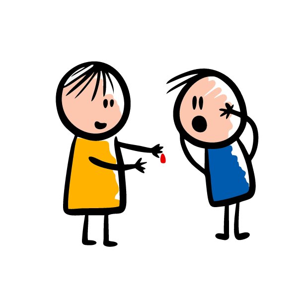 两个涂鸦的人看着流血的手指。矢量医学插图手绘线条风格。素描的艺术。图片下载