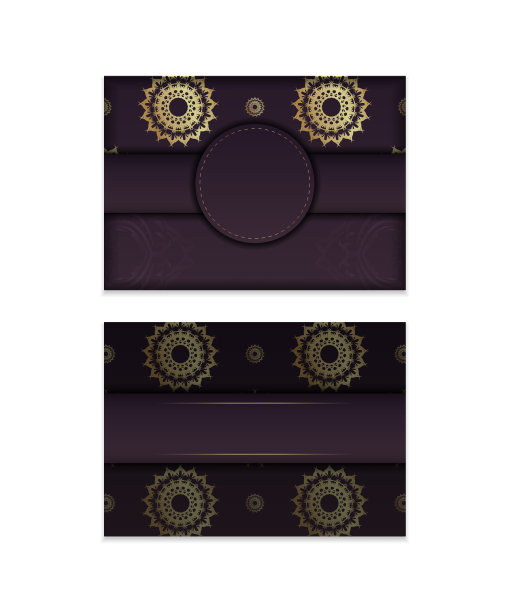 贺卡在紫红色与抽象的黄金装饰准备印刷。图片下载