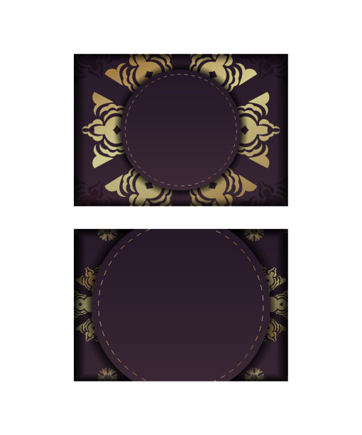 模板小册子酒红色与曼荼罗金图案准备印刷。图片下载