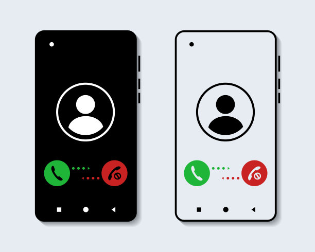 呼叫屏幕智能手机界面。接受按钮和拒绝按钮标志。手机屏幕来电设计理念。图片下载