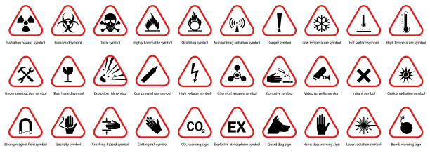 一套危险警告标志。警告危险符号，矢量插图，孤立的图标集。图片下载