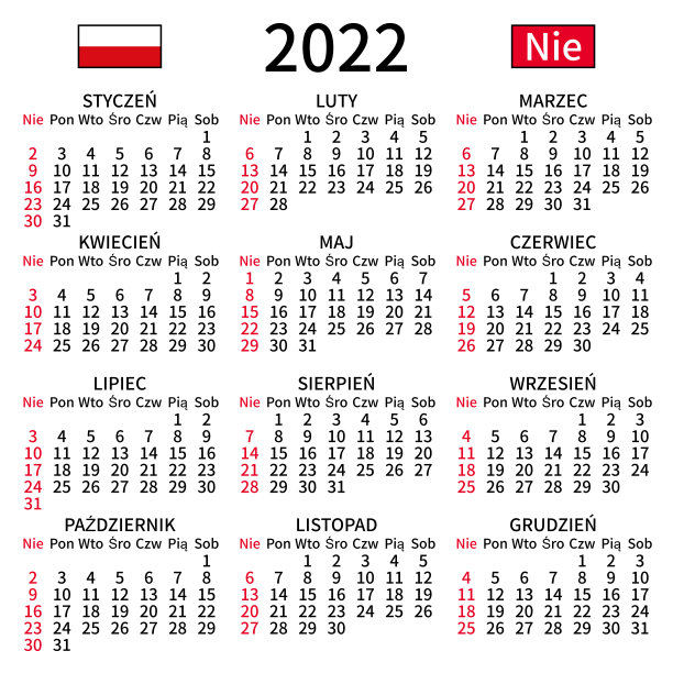波兰日历，2022年，周日图片下载