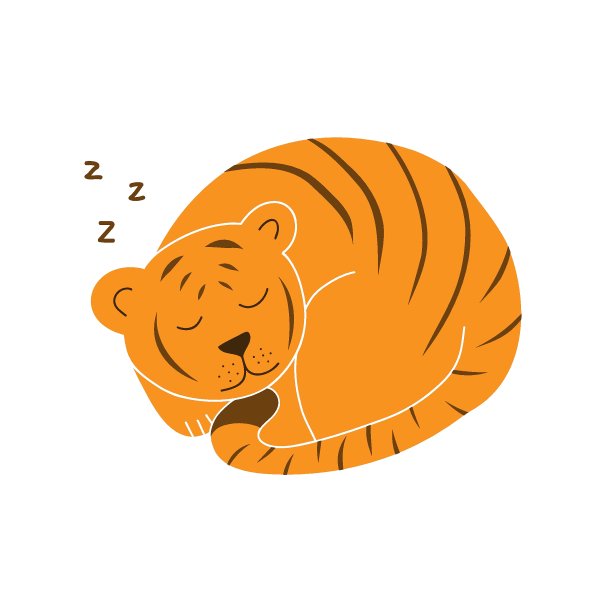一只橙色的条纹老虎闭着眼睛躺在一个圆圈里。图片下载