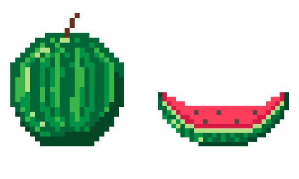 像素艺术绿色西瓜图标集。图片下载