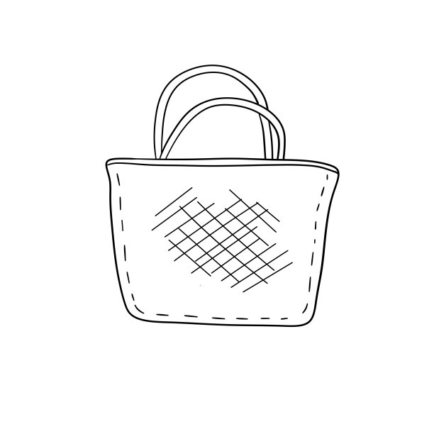 织物袋。布环保购物者。轮廓卡通素描涂鸦插图图片下载