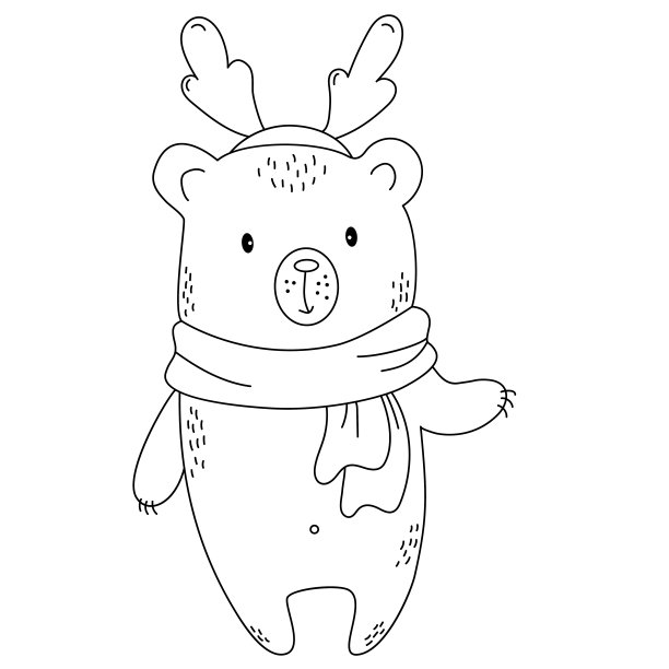 有鹿角的泰迪熊。圣诞节的动物。大纲。插图图片下载