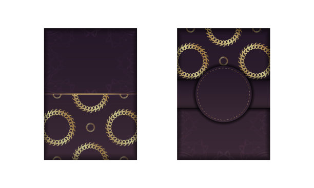 明信片模板酒红色与希腊金色的图案祝贺你。图片下载