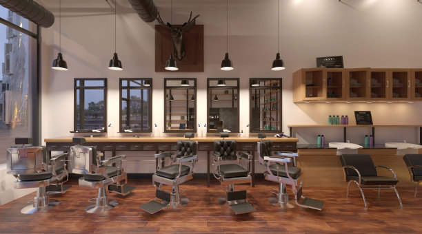 理发店内部3d插图图片下载