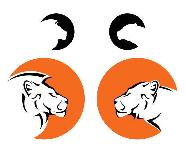 野生非国狮和母狮侧脸对太阳圈矢量肖像集图片下载